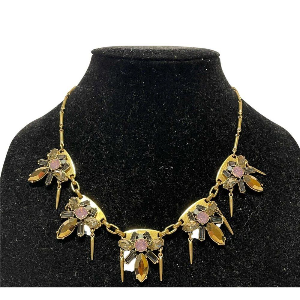 J. CREW CRYSTAL HONEYBEE CLUSTER NECKLACE GOLD PINK Tassels 18-20”